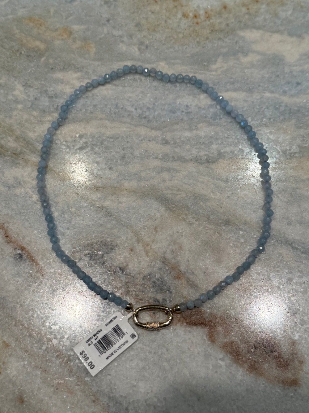 NEW! Kendra Scott Emery Beaded Necklace Light Blue w/ Gold Link + Pouch + BOX - Picture 10 of 13